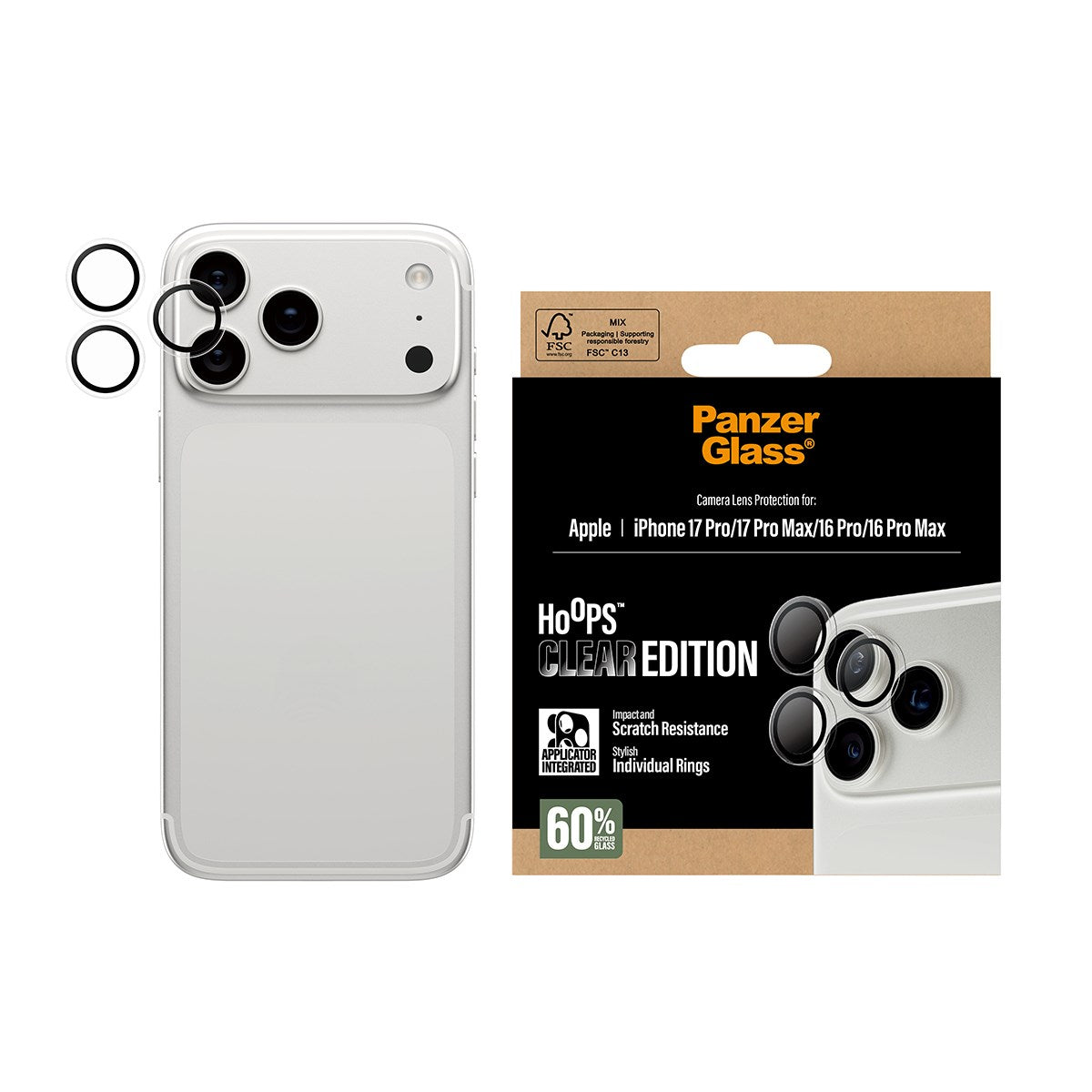 PanzerGlass® Hoops® Camera Lens Protector Transparent iPhone 17 Pro | iPhone 17 Pro Max | iPhone 16 Pro | 16 Pro Max